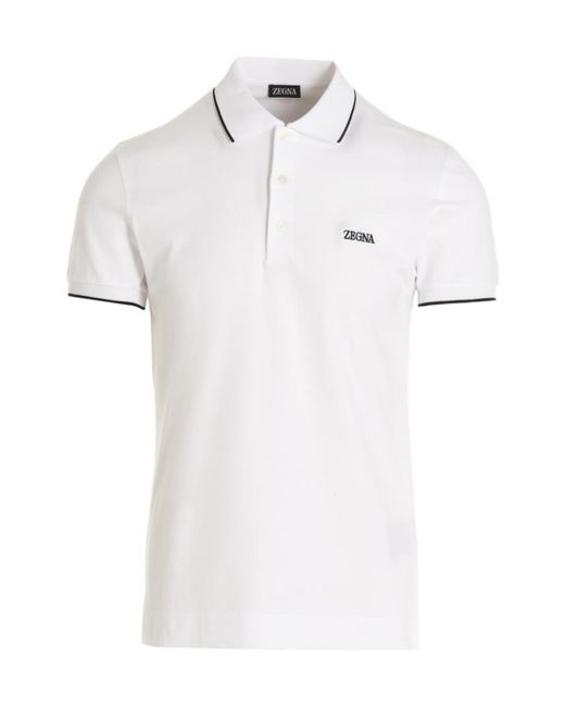 Zegna White Logo-Embroidered Short-Sleeved Polo Shirt for men