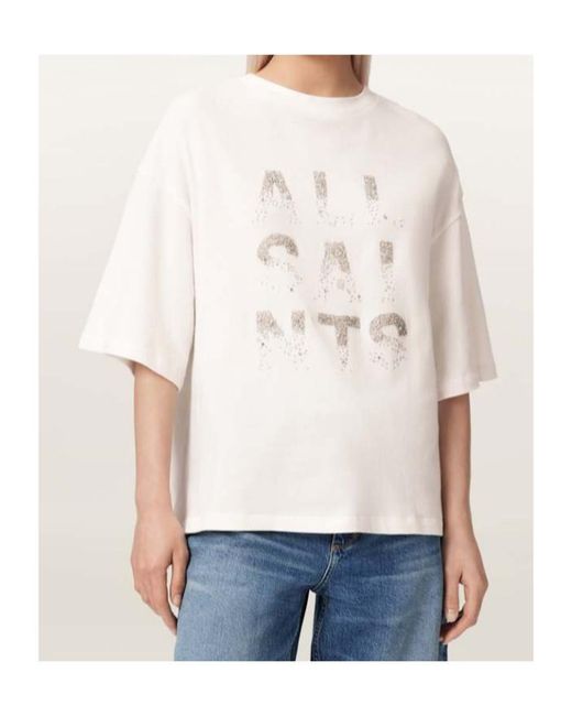 AllSaints White Stacks Amelie Oversized Embellished T-Shirt
