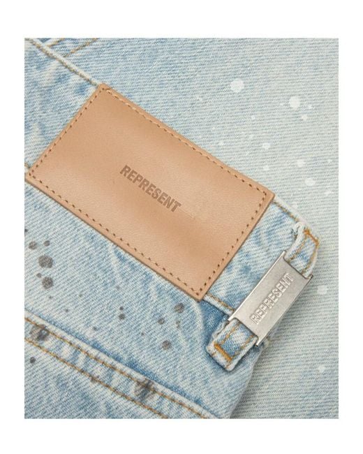 Represent Blue Coastal Painted Distressed Jeans for men