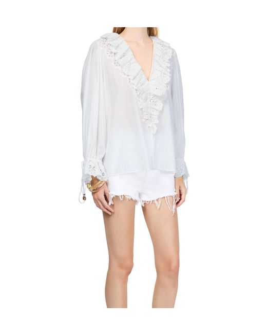 Chloé White V-Neck Long-Sleeved Shirt