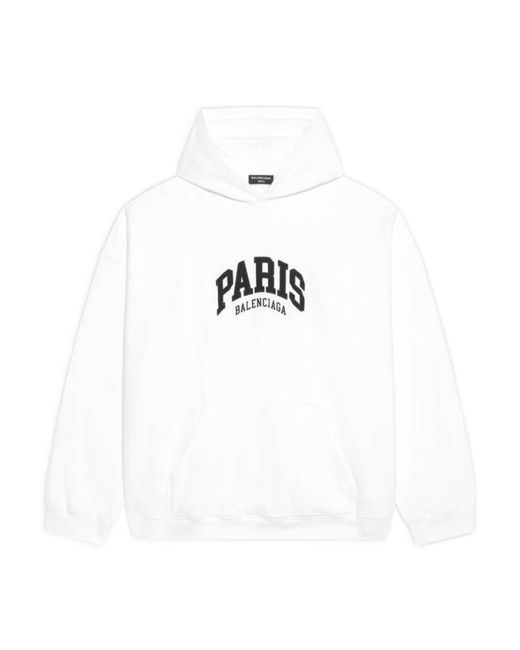 Balenciaga White Logo Embroidered Oversized Hoodie for men