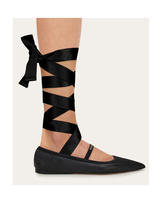 Ferragamo Black Ferragamo Ankle Ribbon Ballet Flat Shoes