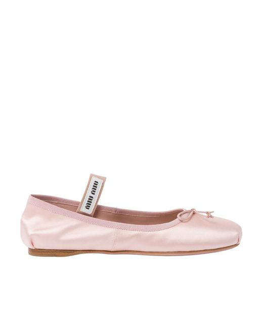 Miu Miu Pink Bow-Detailed Slip-On Satin Ballerina Shoes