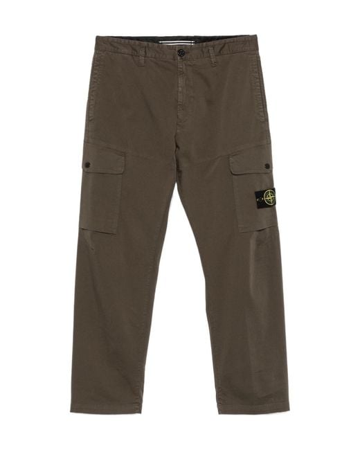Stone Island Gray Logo Patch Cargo Pants for men