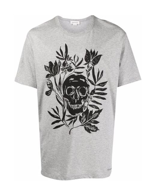 Alexander McQueen White Pattern Printed Short-Sleeved T-Shirt for men