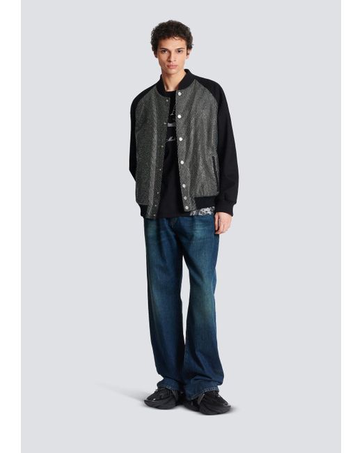 Balmain Black Embellished Bomber Jacket for men