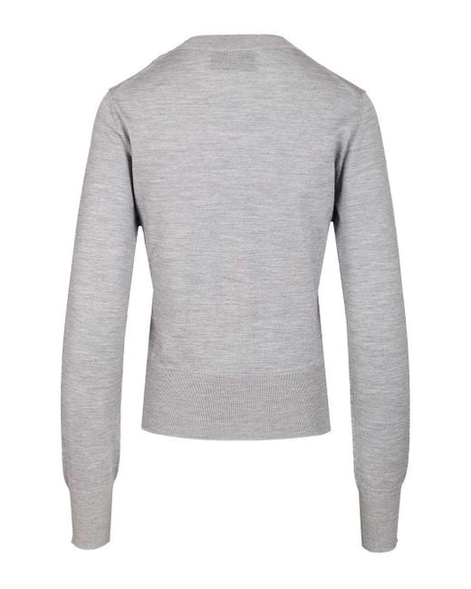 AMI Gray Logo Embroidered Crewneck Jumper