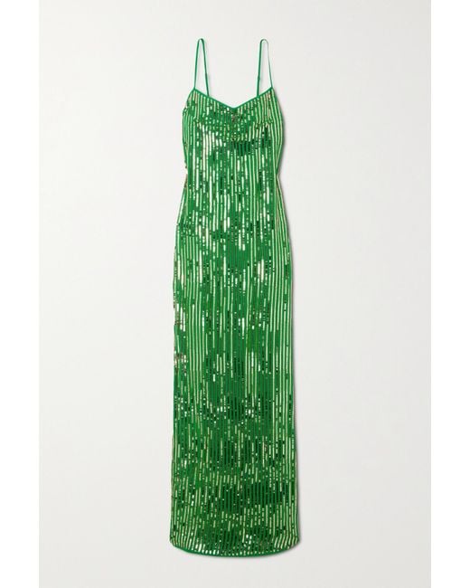 Johanna Ortiz Green Tejido Convertible Embellished Silk Crepe De Chine Maxi Dress