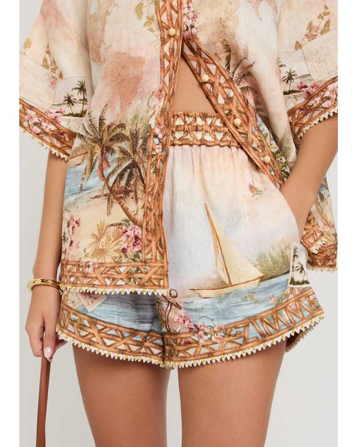 Zimmermann White Printed Linen Shorts