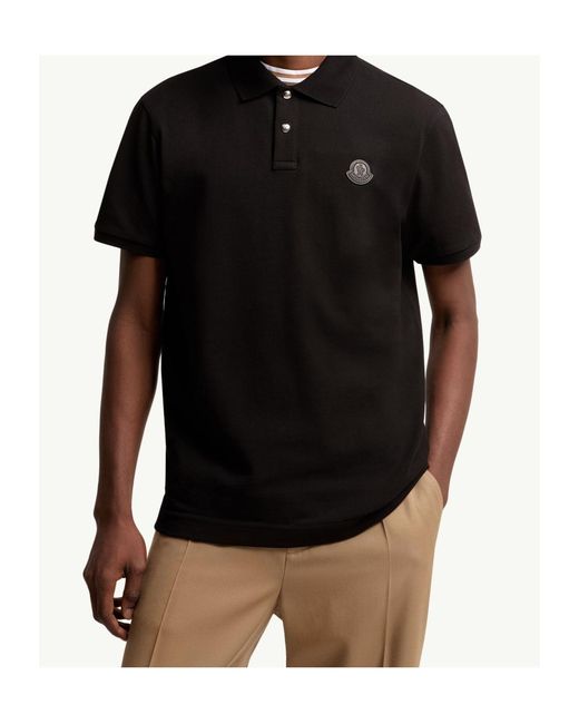 Moncler Black Logo Patch Cotton Piquet Polo Shirt for men
