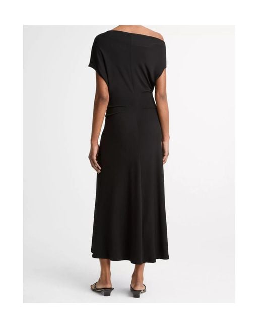 Vince Black Draped-Design Midi Dress