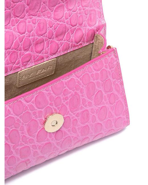 By Far Pink Imitation Crocodile Embossed Mini Handbag