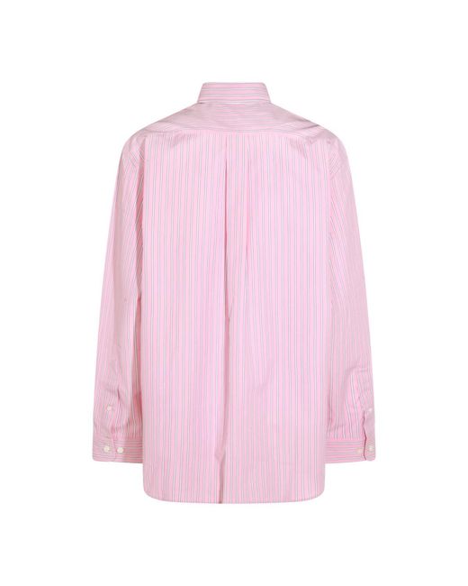 Miu Miu Pink Logo-Embroidered Striped Shirt