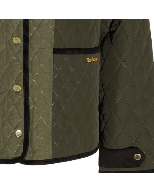 Barbour Green Corduroycollar Diamondquilted Cropped Jacket