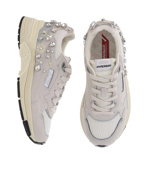 Autry White Hyperway Embellished Lace-Up Sneakers
