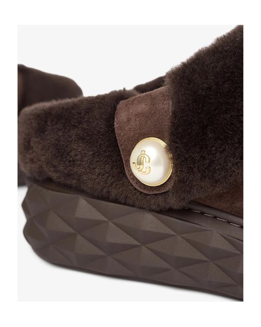 Jimmy Choo Brown Diamond Maxi Suede-Shearling Mules
