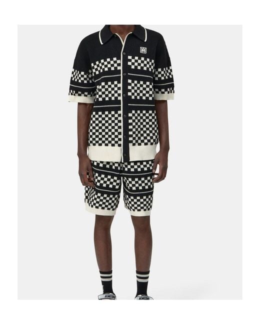 Amiri Black Chekered Short Sleeved Knitted Shirt for men