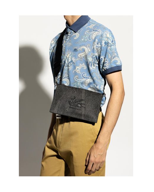 Etro Black Pegaso Zip-Up Shoulder Bag for men