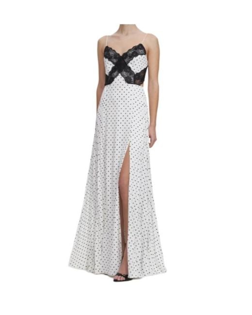 Self-Portrait White Polka-Dot Lace-Trim Dress