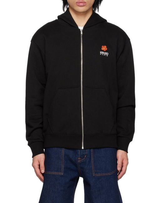 KENZO Black Boke Flower Zipped Hoodie for men