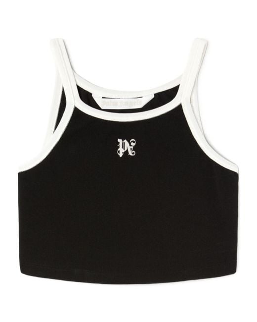 Palm Angels Black Pa Monogram Embroidered Cropped Tank Top