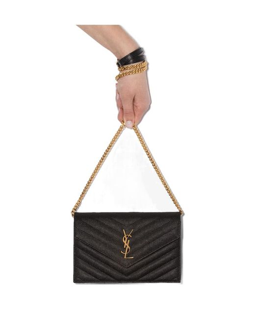 Saint Laurent Black Cassandre Envelope Chain Wallet