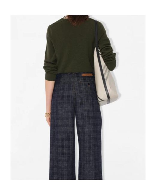 Burberry Green Wool Check-Trim Sweater
