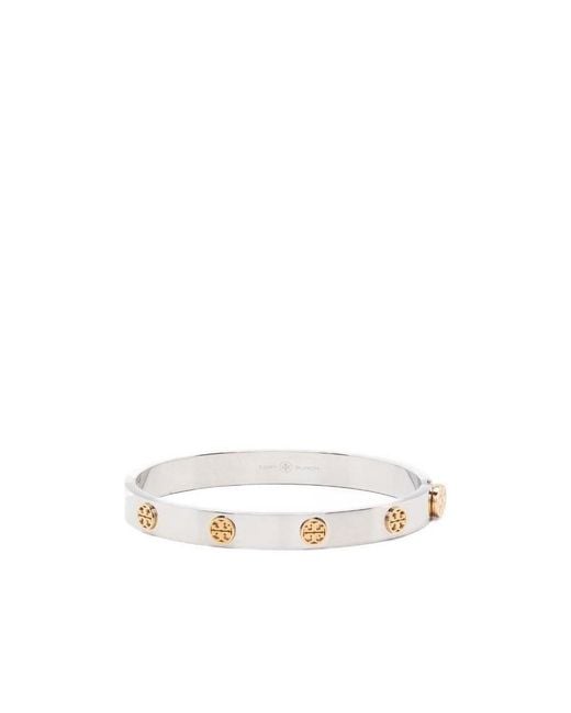 Tory Burch White Miller Studded Hinge Bracelet