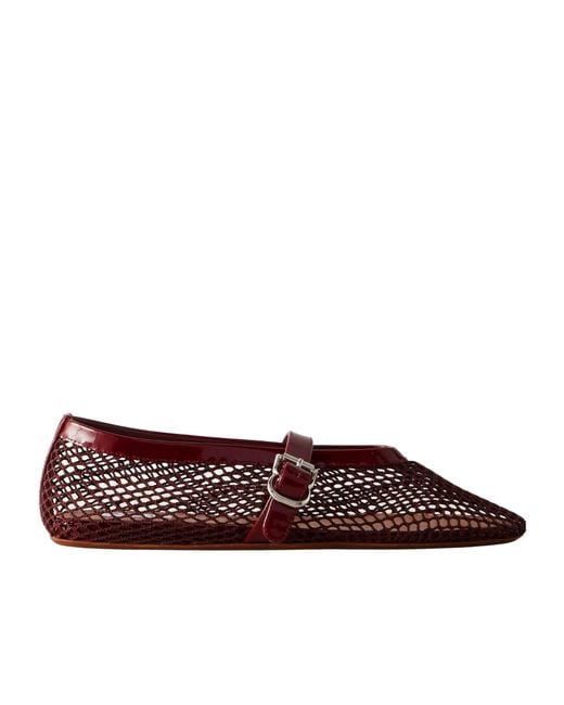 Alaïa Brown Patent Leather-Trimmed Mesh Ballet Flats