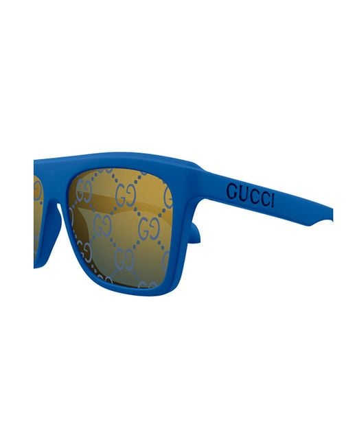 Gucci Blue Eyewear Logo-Detail Rectangular Sunglasses for men
