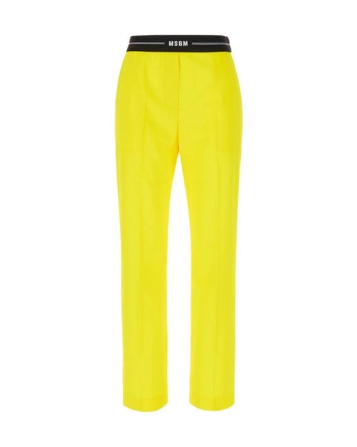 MSGM Yellow Logo Waistband Tapered Trousers