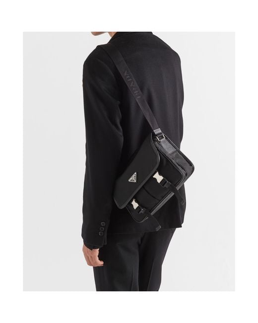 Prada Black Logo Plaque Fold-Over Shoulder Bag for men