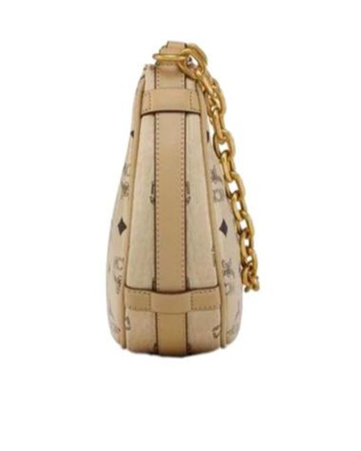 MCM Natural Aren Crescent Hobo Bag