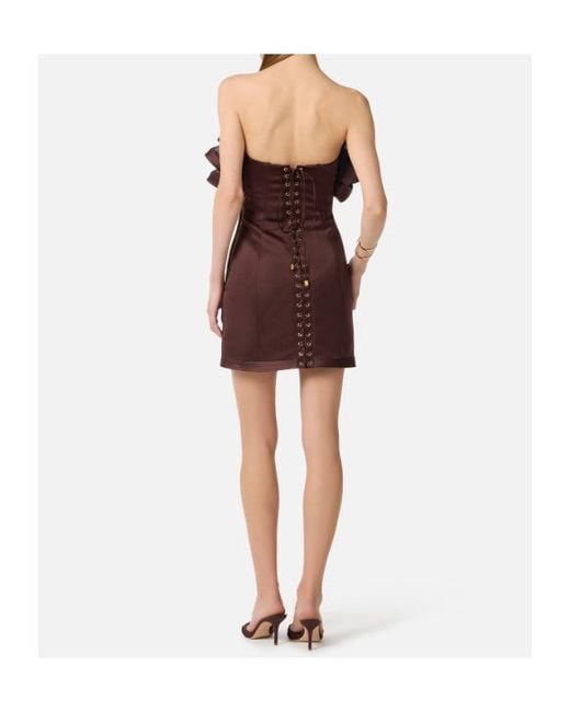 Elisabetta Franchi Brown Strapless Lace-Up Mini Dress