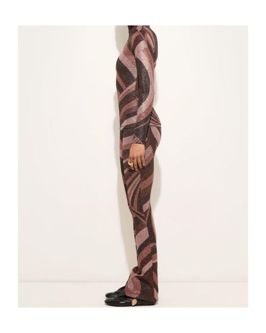 Emilio Pucci Brown Iride Print High-Neck Lurex Top