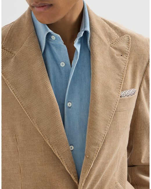 Brunello Cucinelli Brown Comfort Cotton And Cashmere Corduroy Deconstructed Blazer With Large Peak Lapels And Metal Buttons for men
