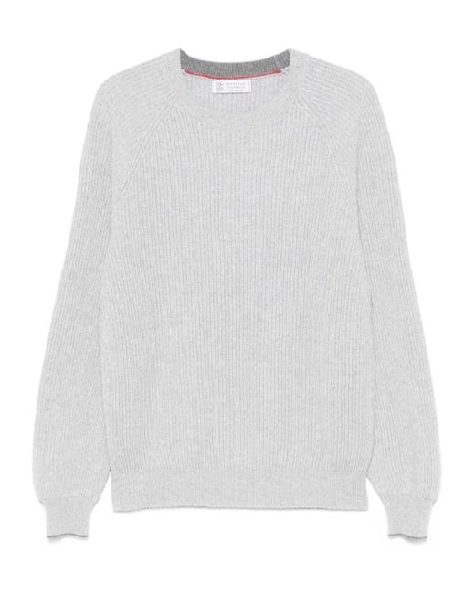 Brunello Cucinelli White Ribbed-Knit Jumper for men