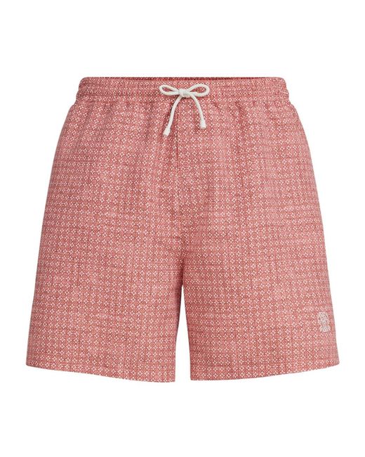 Brunello Cucinelli Red Printed Swim Shorts for men