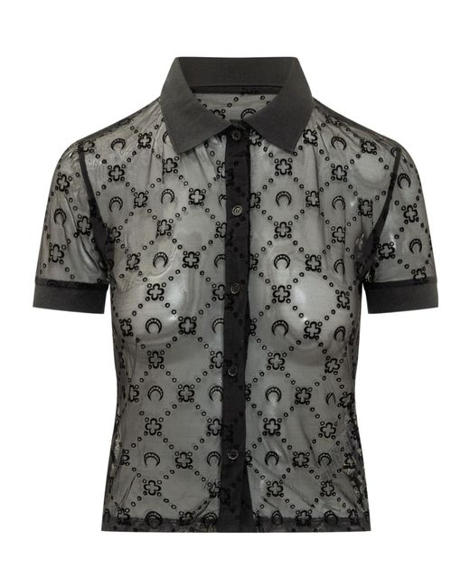 MARINE SERRE Black Embellished Shirt Collar Polo