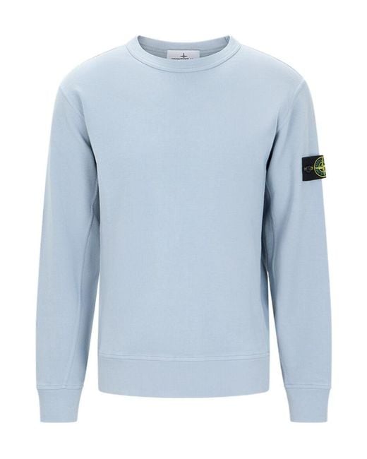 Stone Island Blue Logo-Patch Crewneck Sweatshirt for men