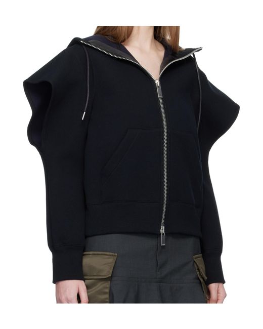 Sacai Black Sponge Sweat Zip-Up Hoodie