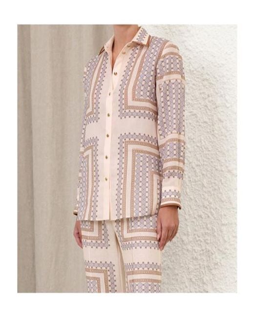Zimmermann Pink Geometric-Print Silk Shirt