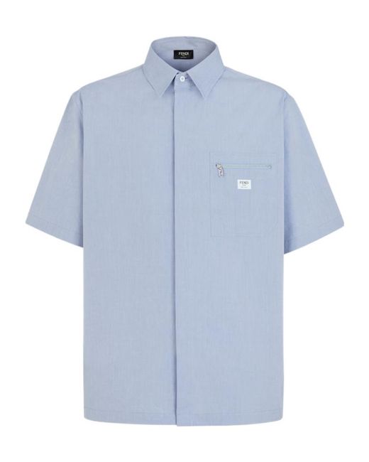 Fendi Blue Logo Printed Short Sleeved Shirt for men