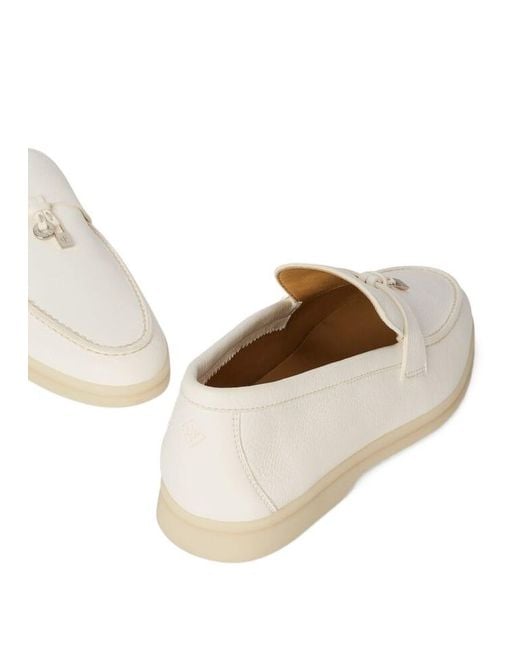 Loro Piana White Summer Charms Walk Round-Headed Stitching Loafers