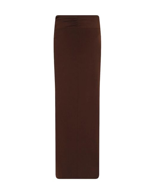 ANDAMANE Brown Ruched Jersey Maxi Skirt