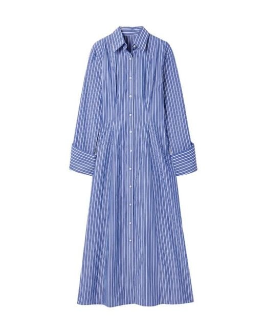 Brandon Maxwell Blue Striped Cotton-Poplin Midi Shirt Dress