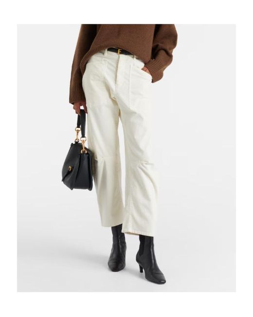 Nili Lotan White Shon Corduroy Barrel-Leg Pants
