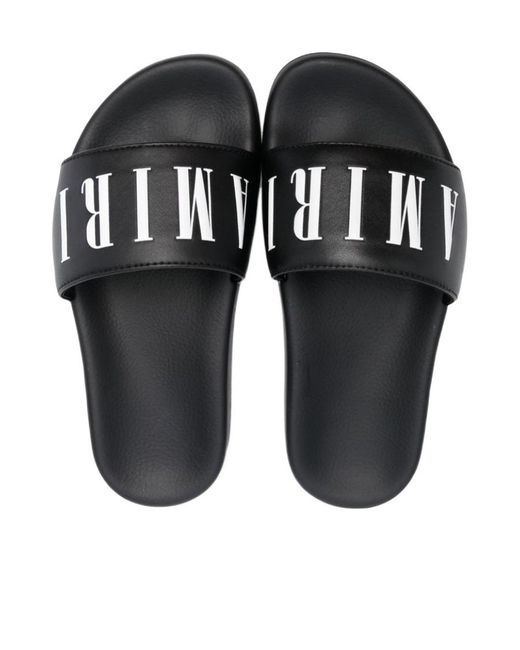 Amiri Black Logo-Print Open-Toe Slides