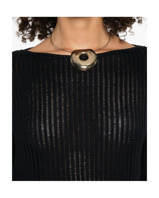 Theory Black Ribbed Boat-Neck Sweater