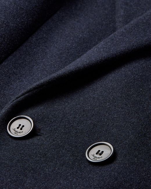 Saint Laurent Blue Double-Breasted Long Coat for men